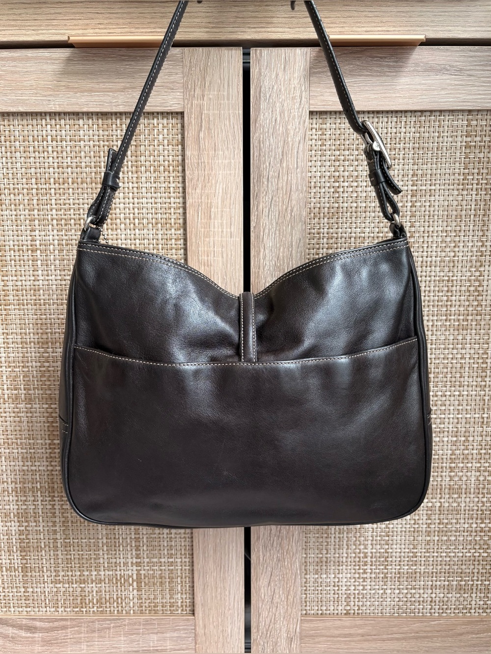 COACH Y2K Vintage Black Leather Hamilton Clip Hobo Shoulder Bag Handbag 7778 - Picture 2 of 12